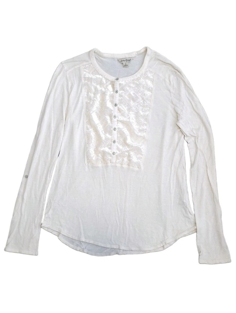 Lucky Brand Top Womens Small Velvet Roll Tab Long Sleeve Button Henley Blouse